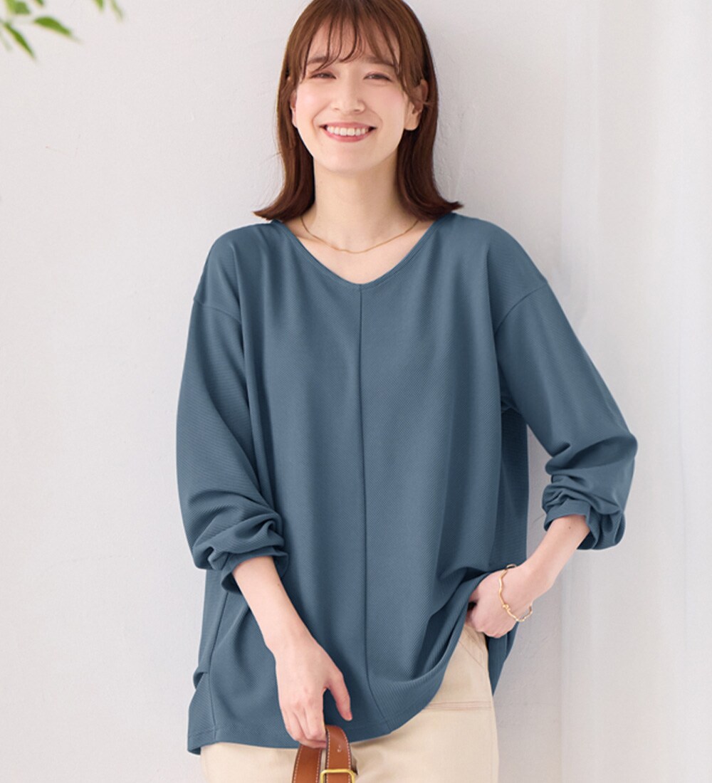 【メーカー再生品】 『フィットミー』 日本製 (LL) フロント 重ね着風チュニック トップス