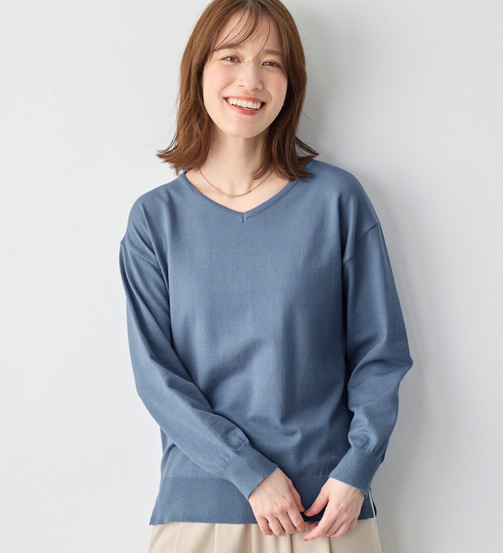 ＜Vネック＞洗えるもちもち　ゆるシンプルニット