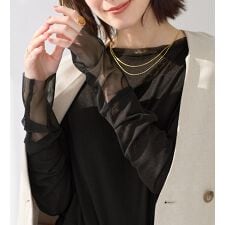 程よい透け感大人シアー素材切替トップス