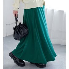 【ロング丈】なめらかポンチフレアスカート