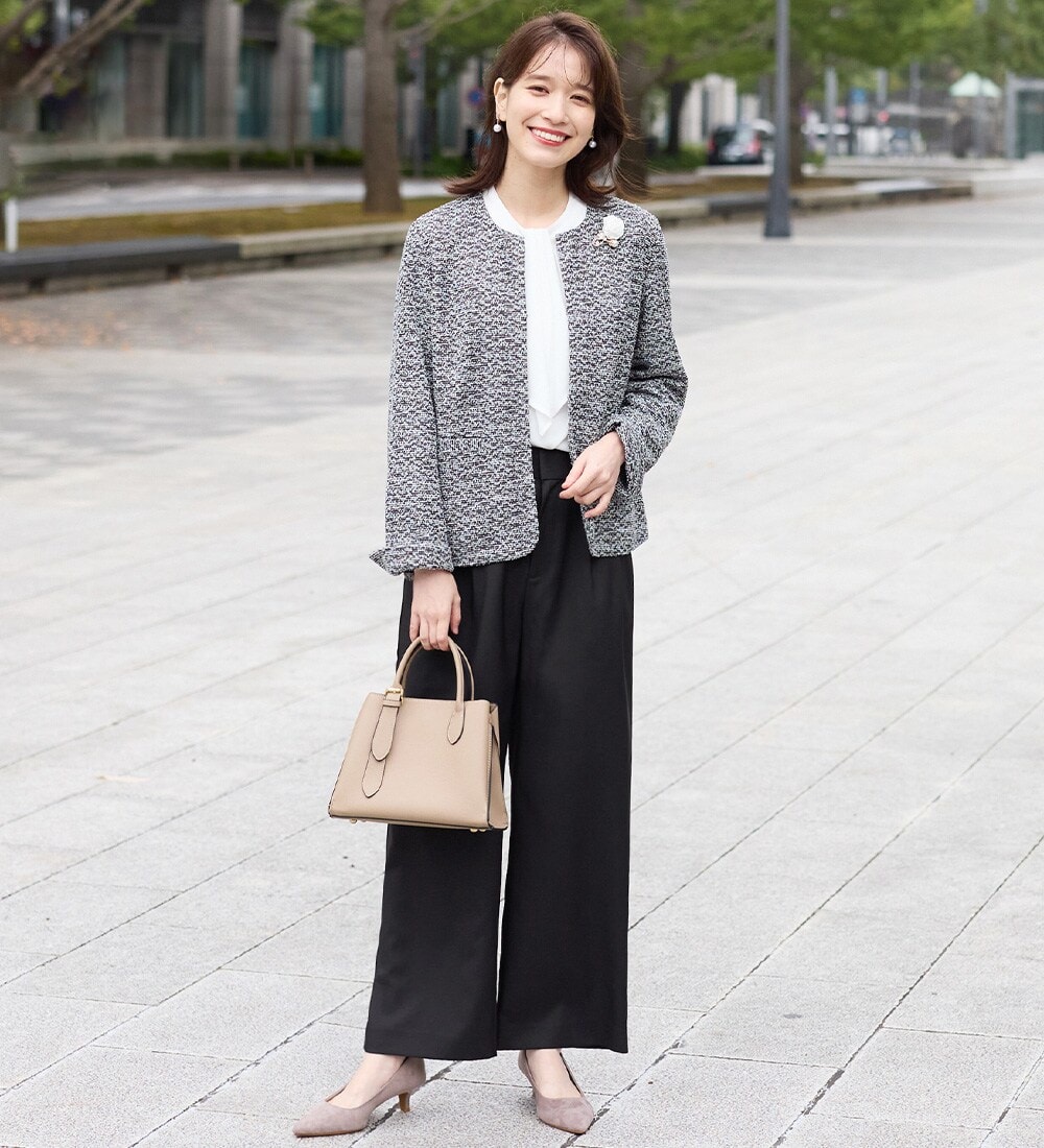 【選べるボトムス】２点セット洗える！ツイードセットアップスーツ