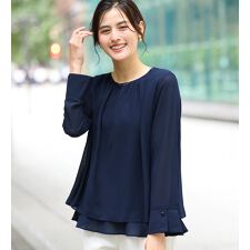 裾フレア裏地付きシフォンブラウス