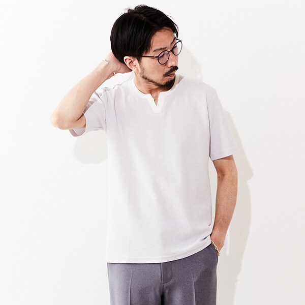 ハニカムボーダーキーネックｔシャツ メンズメルローズ Redal Org