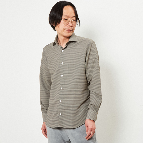 HITOYOSHI Wネーム チドリカラミストレッチワイドカラーシャツ