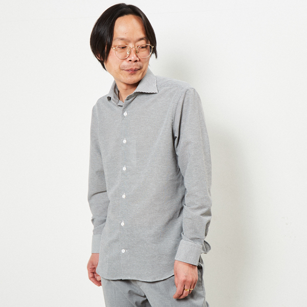 HITOYOSHI Wネーム チドリカラミストレッチワイドカラーシャツ