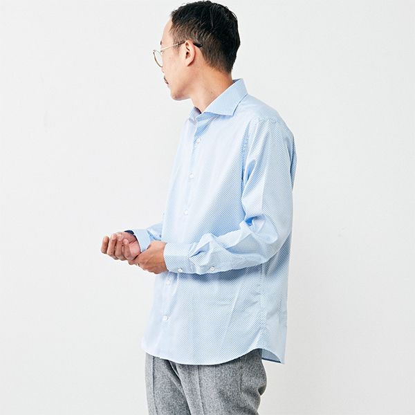 HITOYOSHI Wネームブルーパターンワイドカラーシャツ | メンズ
