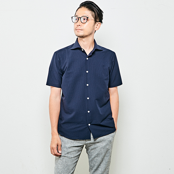 HITOYOSHI Wネームエバレットサッカーワイドカラー半袖シャツ | メンズ