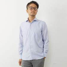 HITOYOSHI Wネーム ドビーブルーワイドカラーシャツ