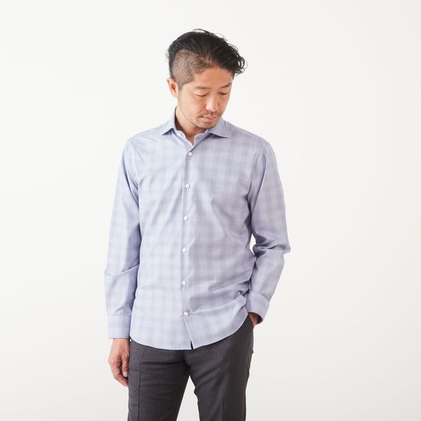 HITOYOSHI Wネーム ドビーブルーワイドカラーシャツ | メンズ