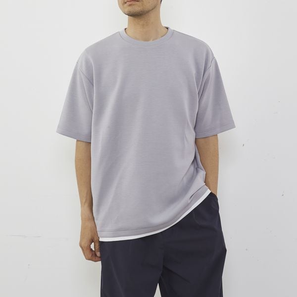 stanley blacker】クルーネック半袖ニットTシャツ/グレー/無地