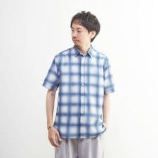 メッシュオンブレチェックプリント / 半袖レギュラーカラーシャツ