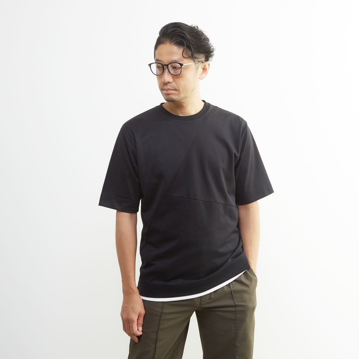 【MASTER FRAME】シルケットポンチ 同色ブロックパターンTシャツ | 接触冷感 MEN'S MELROSE｜【MASTER FRAME】シルケットポンチ 同色ブロック
