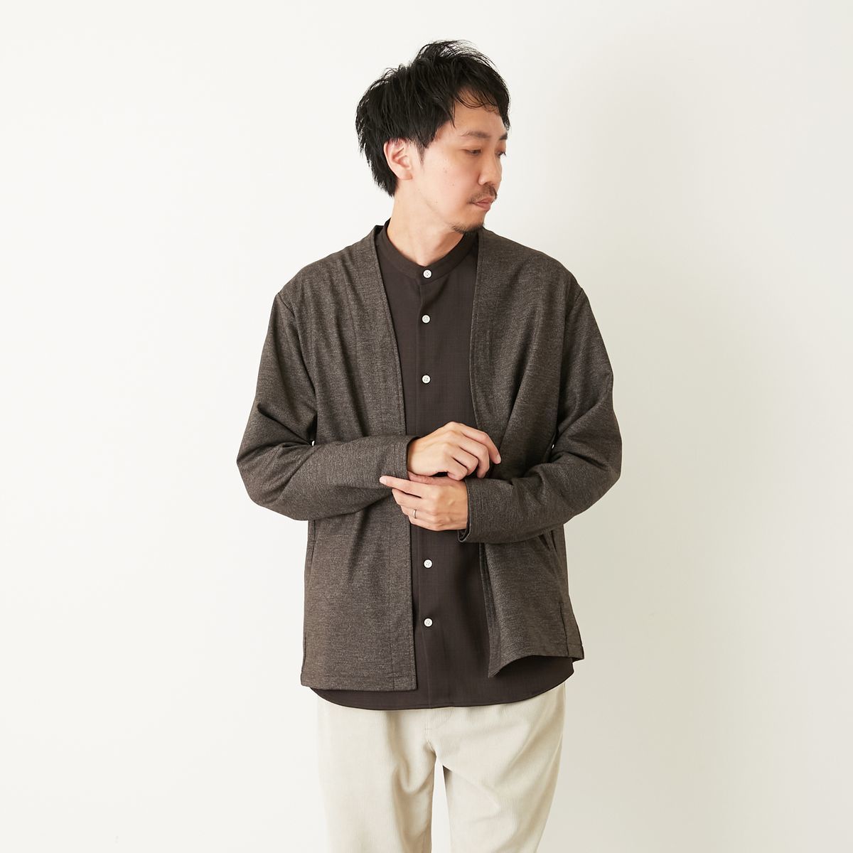 極美品　MEN'S MELROSE　5万円丸井購入　ウールコートインナー　成人式 レイヤードライナー付 スタンドカラーコート[品番：NICW0006182