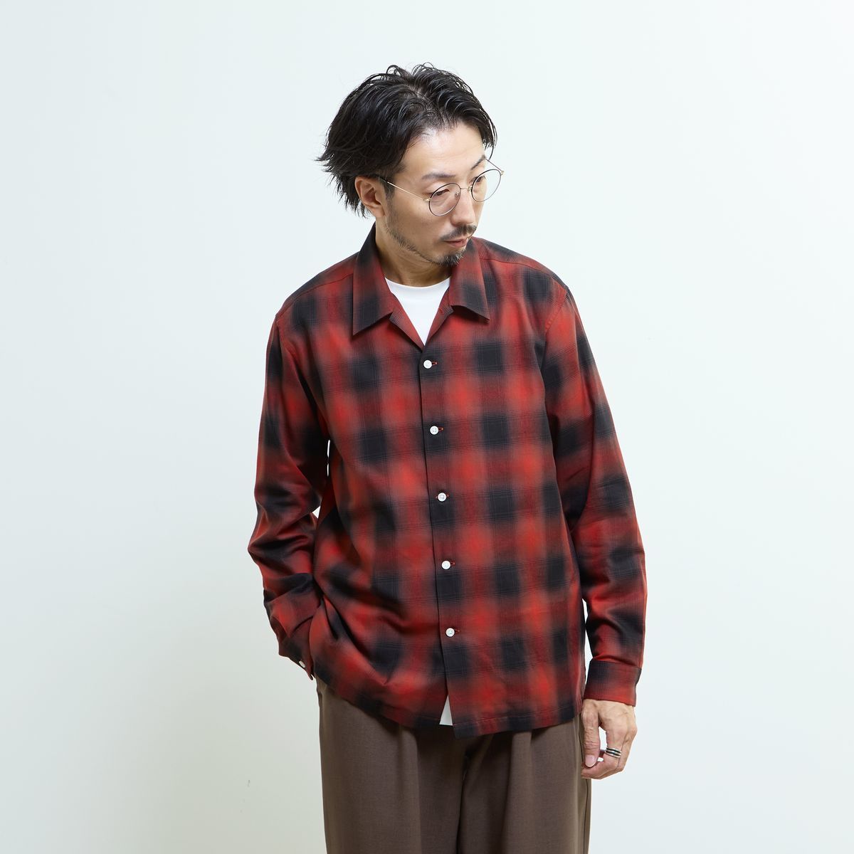 ウーリーピンストライプバンドカラーシャツ | メンズメルローズ(MEN'S