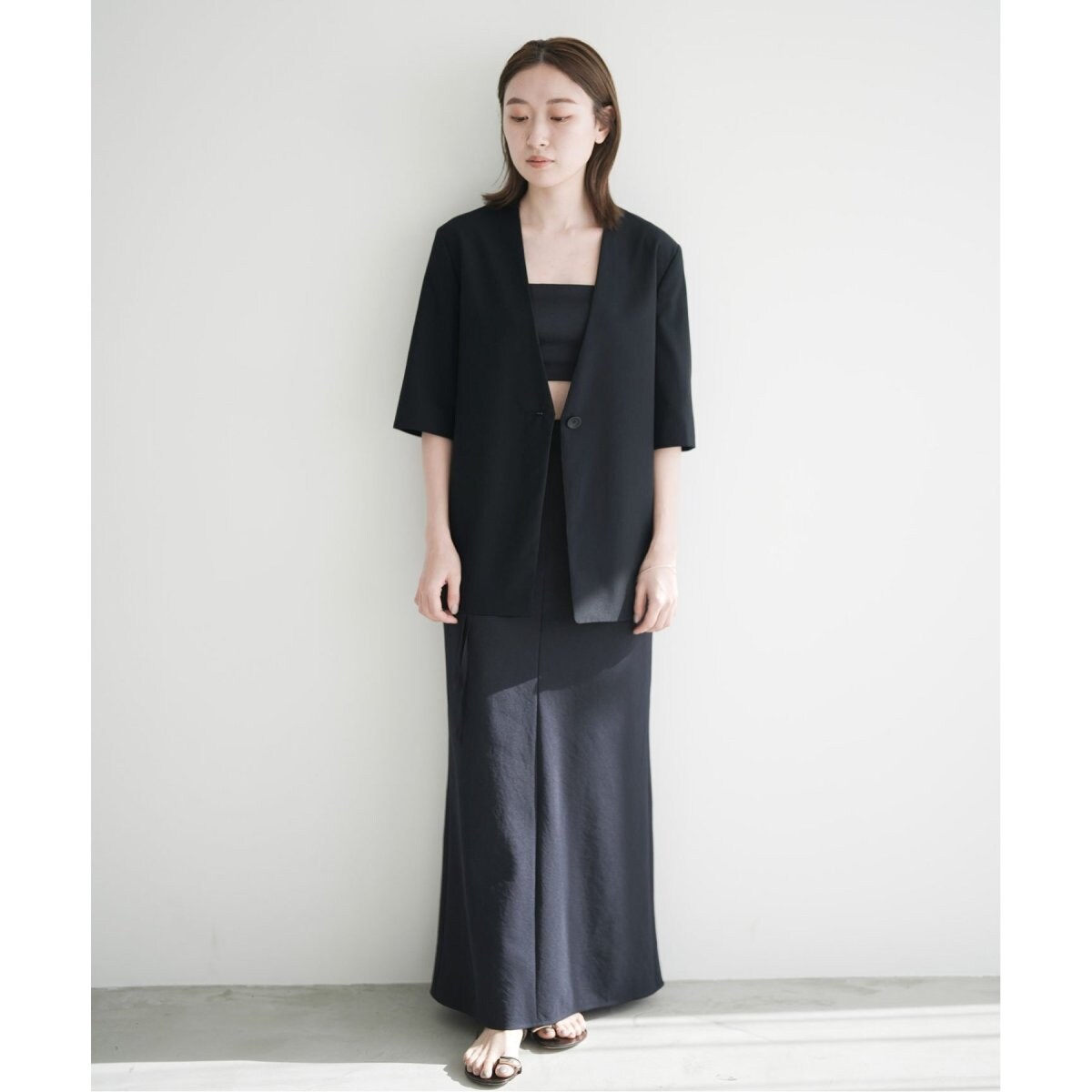 IENA × EMILY WEEK】 ノーカラーハーフスリーブジャケット