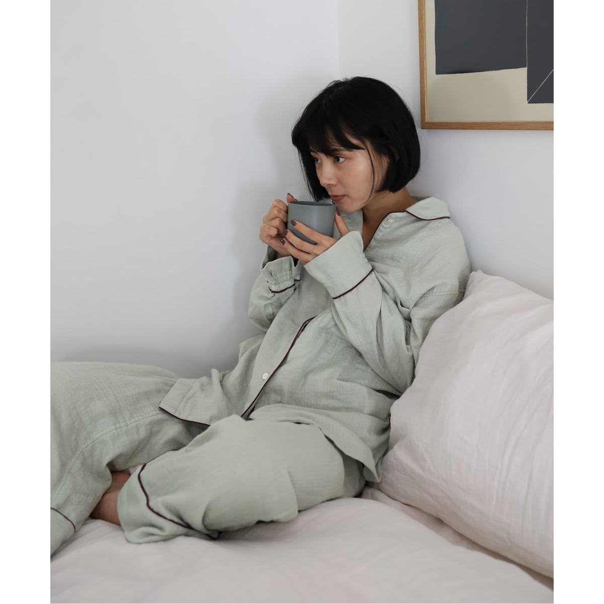 PETIT BATEAU/プチバトー】ハート（ブルー）プリント長袖パジャマ