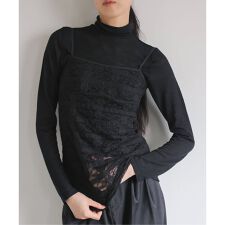 シャーリングレースロングキャミソール