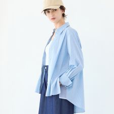 【洗える・S/M/Lサイズ】サイドスリットストライプシャツ