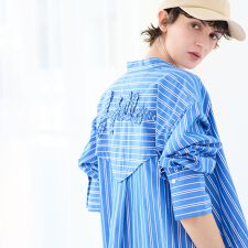 【ロゴ刺繍・洗える】ストライプブロードシャツワンピース