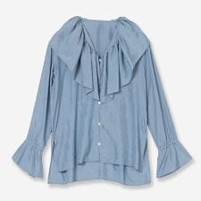 【洗える】ワッシャーサテンフリルブラウス