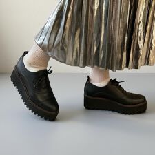 【本革/厚底/6cm】キャタピラーソールレースアップシューズ