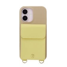 【ELLE】ポーチ付背面ケース iPhone 16 [ Beige×Yellow ]