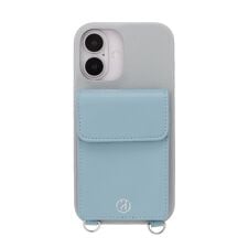 【ELLE】ポーチ付背面ケース iPhone 16 [ Gray×Light Blue ]