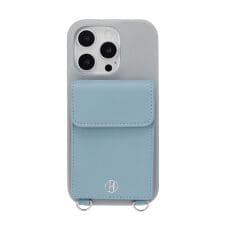 【ELLE】ポーチ付背面ケース iPhone 16 Pro [ Gray×Light Blue ]