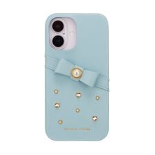 ビジュー付背面ケースiPhone 16 [ Light Blue ]