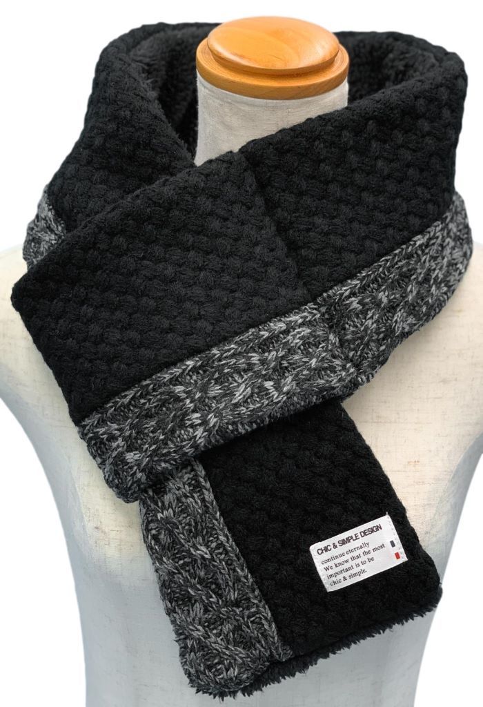 差し込みマフラー ニット格子柄配色パネルxボア | ウィングス(Wing-s