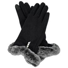 ウィングス(Wing-s)のストレッチジャージ手袋　内毛　パール飾り　スマホ　裏ボア