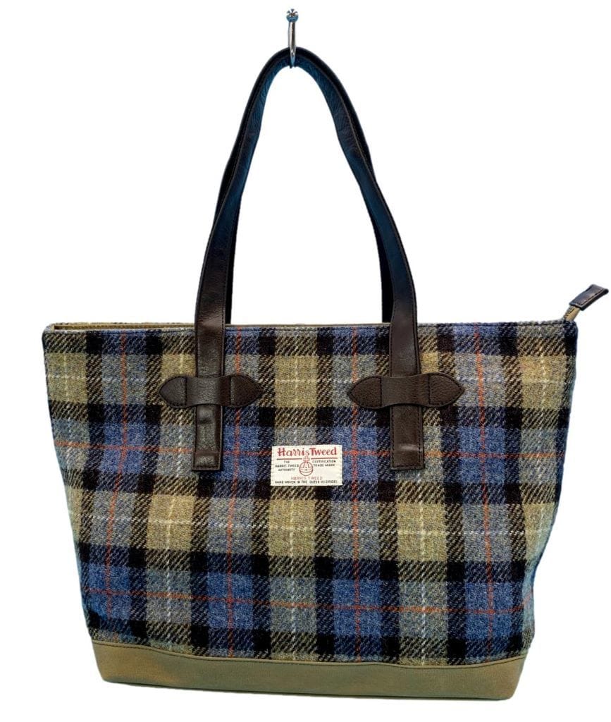 Harris Tweed ハリスツイードxパラフィン帆布の横型トート、牛革付属