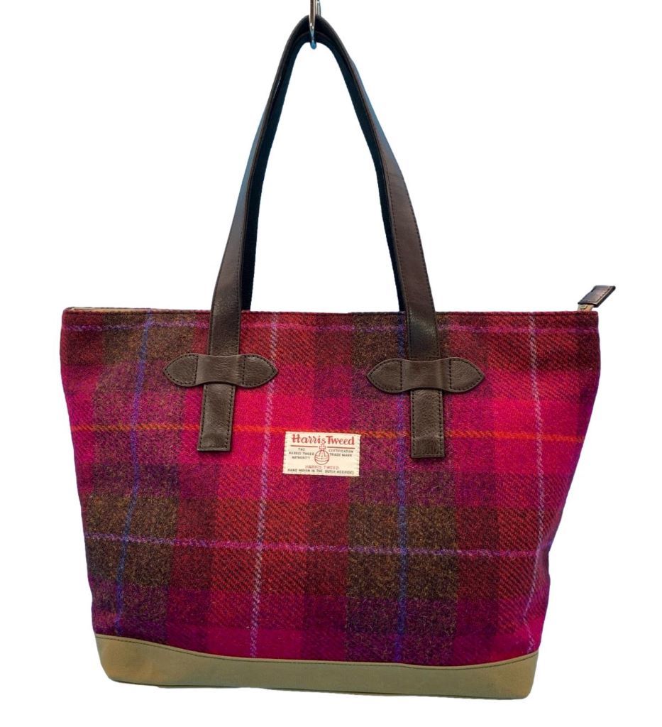 Harris Tweed ハリスツイードxパラフィン帆布の横型トート、牛革付属
