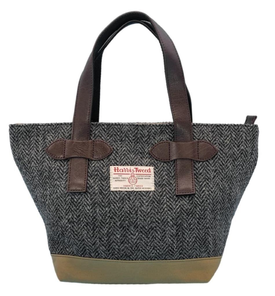 Harris Tweed ハリスツイードxパラフィン帆布の横型トート、牛革付属
