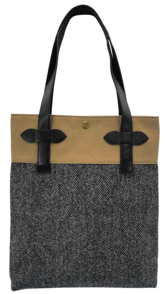 Harris Tweed ハリスツイードxパラフィン帆布の縦型トート、牛革付属