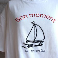 マリン刺繍 ショート丈ワイドTシャツ