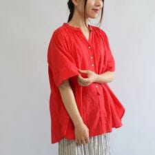 綿ボイルギャザーワイドブラウス