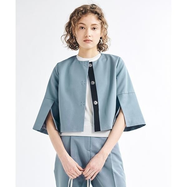 ランバンオンブルー LANVIN en Bleu グログランノーカラージャケット