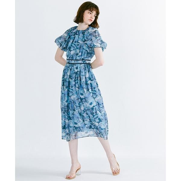 定価58300円 LANVIN en Bleu フラワーオーガンジーワンピース LANVIN en Bleu（ランバンオンブルー）の「フラワーオーガンジー