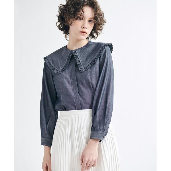 LANVIN en Bleu - LANVIN en Bleu   ビックフリルカラーブラウス  完売品 ビックフリルカラーブラウス | ランバン オン ブルー(LANVIN en