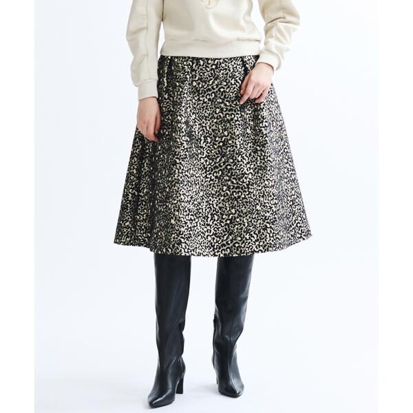 LANVIN paris バッグ柄 膝丈スカート レオパートジャカード