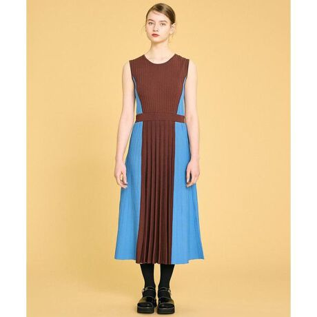 バイカラープリーツニットワンピース | ランバン オン ブルー(LANVIN 