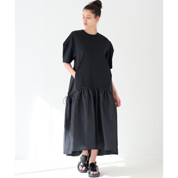 LANVIN en Bleu✿日本製 サテン フリルワンピース 黒 36（佐久間
