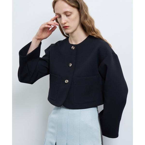 ラムレザーアシメフリルジャケットランバンオンブルー