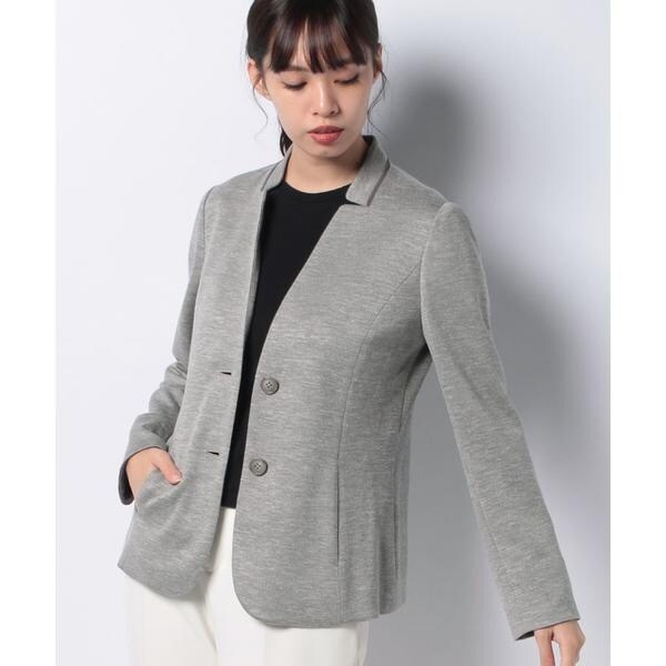 Leilian ジャケット シルク混 半袖 トップス ノーカラー 上品 高級感