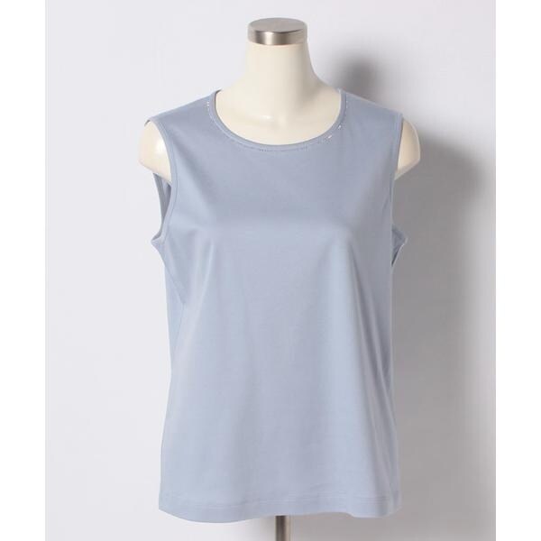 レリアン Leilian ノースリーブカットソー （サックス） 店舗人気】ノースリーブカットソー【Leilian WHITE LABEL