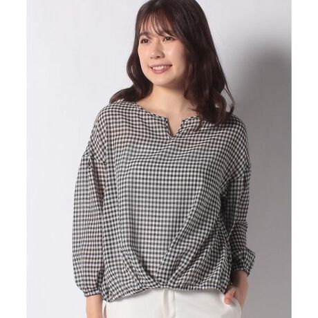 □美品 Leilian PLUSHOUSE チェックペプラムブラウス EZUMI Leilian 