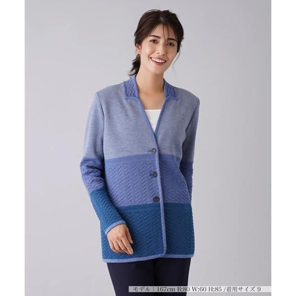 Leilian / レリアン ニット切替ストライプジャケット レリアン Leilian キャリアスタイルストライプノーカラー