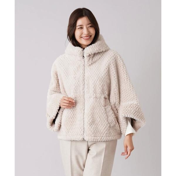 Leilian レリアン フェイクファー フーデッド ショートコート 日本製 フェイクファーフーデッドショートコート【Leilian WHITE LABEL