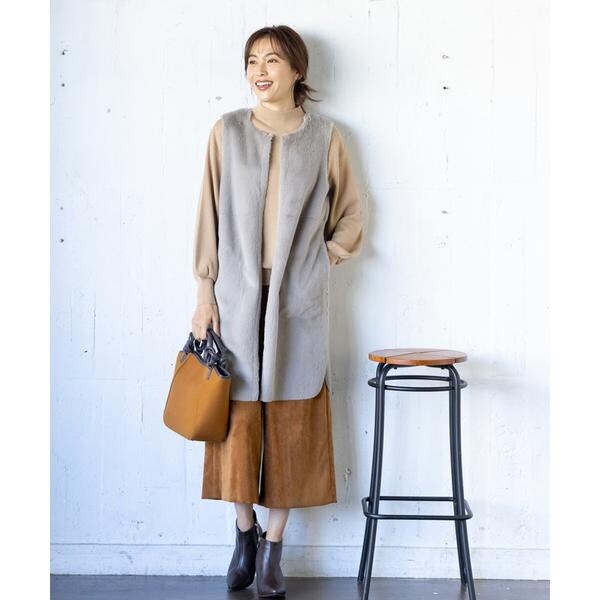 極美品】Leilian WHITELABEL 24AW ボアベスト アイボリー ボアロング